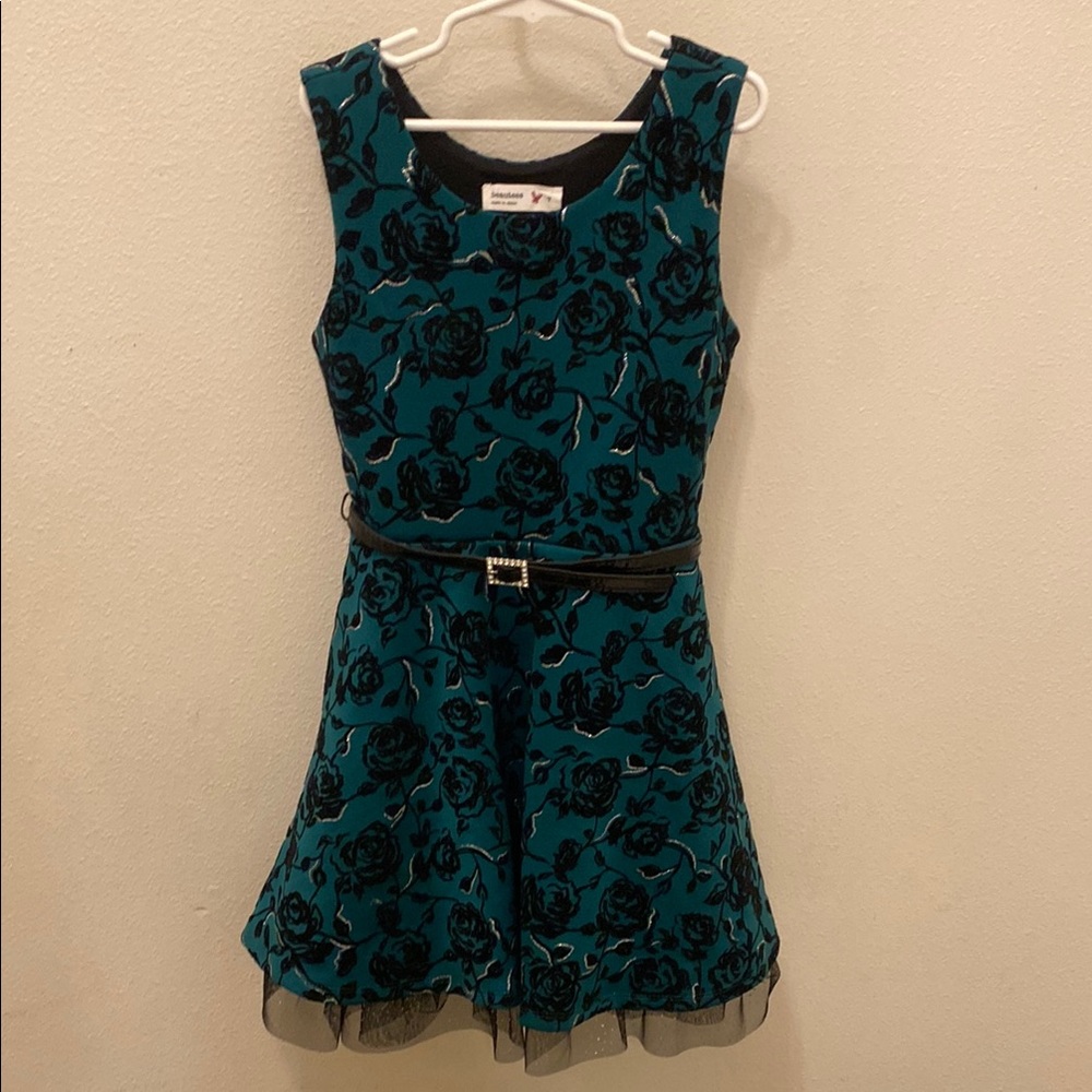 Beautees Green and Black Floral Dress